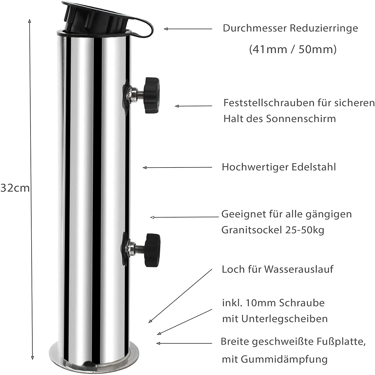 osoltus Bodendübel osoltus Edelstahl Universal Standrohr zu Granit Schirmständer 30/40kg