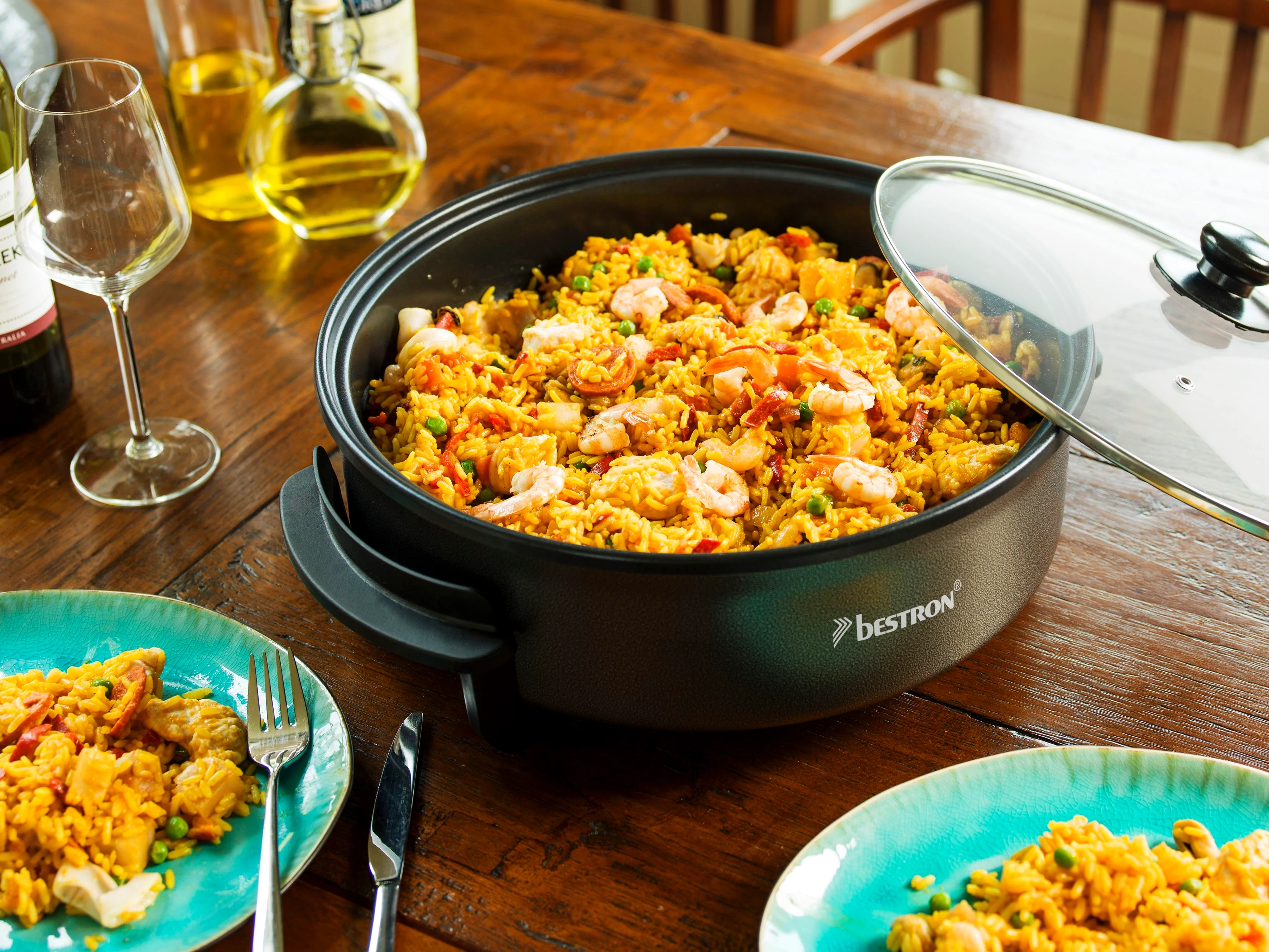 bestron Elektrische Partypfanne AHP1500Z Snackpfanne, 1500 W, mit Antihaftbeschichtung, Schwarz