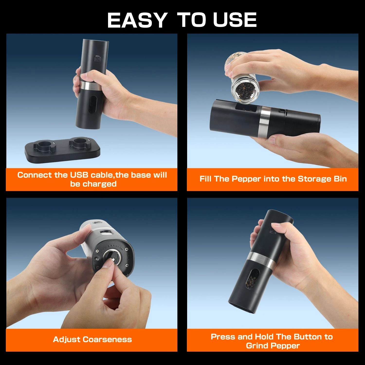 JANOLTY Salz-/Pfeffermühle Salz und Pfeffermühle Salzmühle 2er Set Elektrisch USB Aufladbar