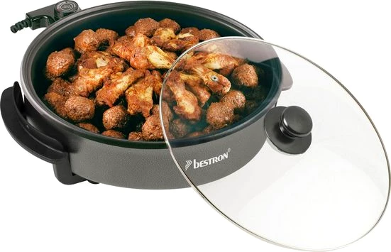 bestron Elektrische Partypfanne AHP1500Z Snackpfanne, 1500 W, mit Antihaftbeschichtung, Schwarz