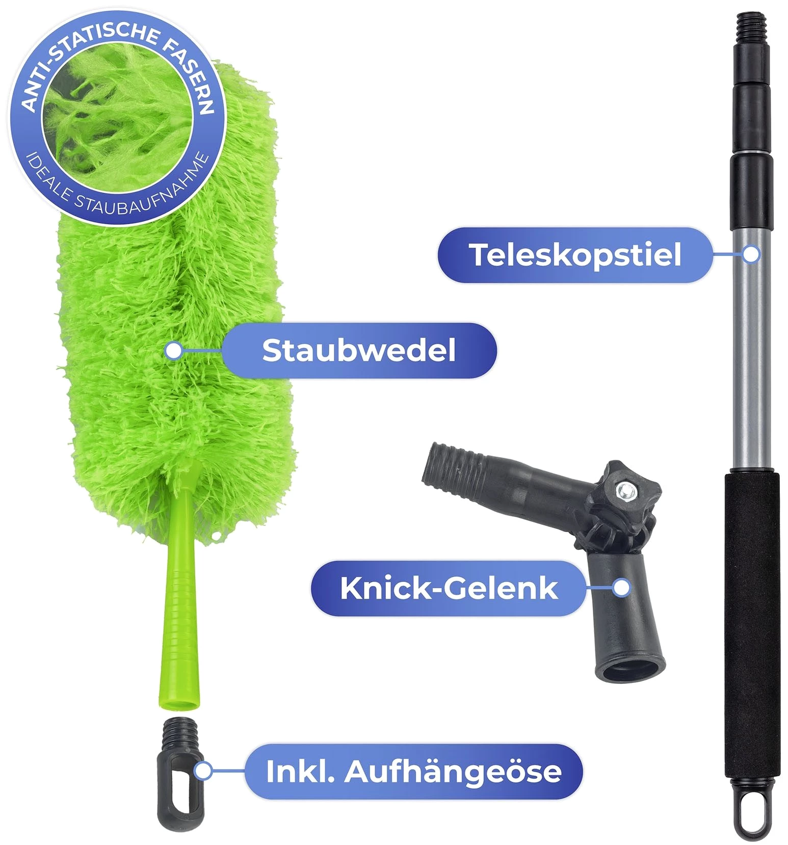 Maximex Staubwedel Mikrofaser mit Teleskopstiel und Knickgelenk, Staubwischer