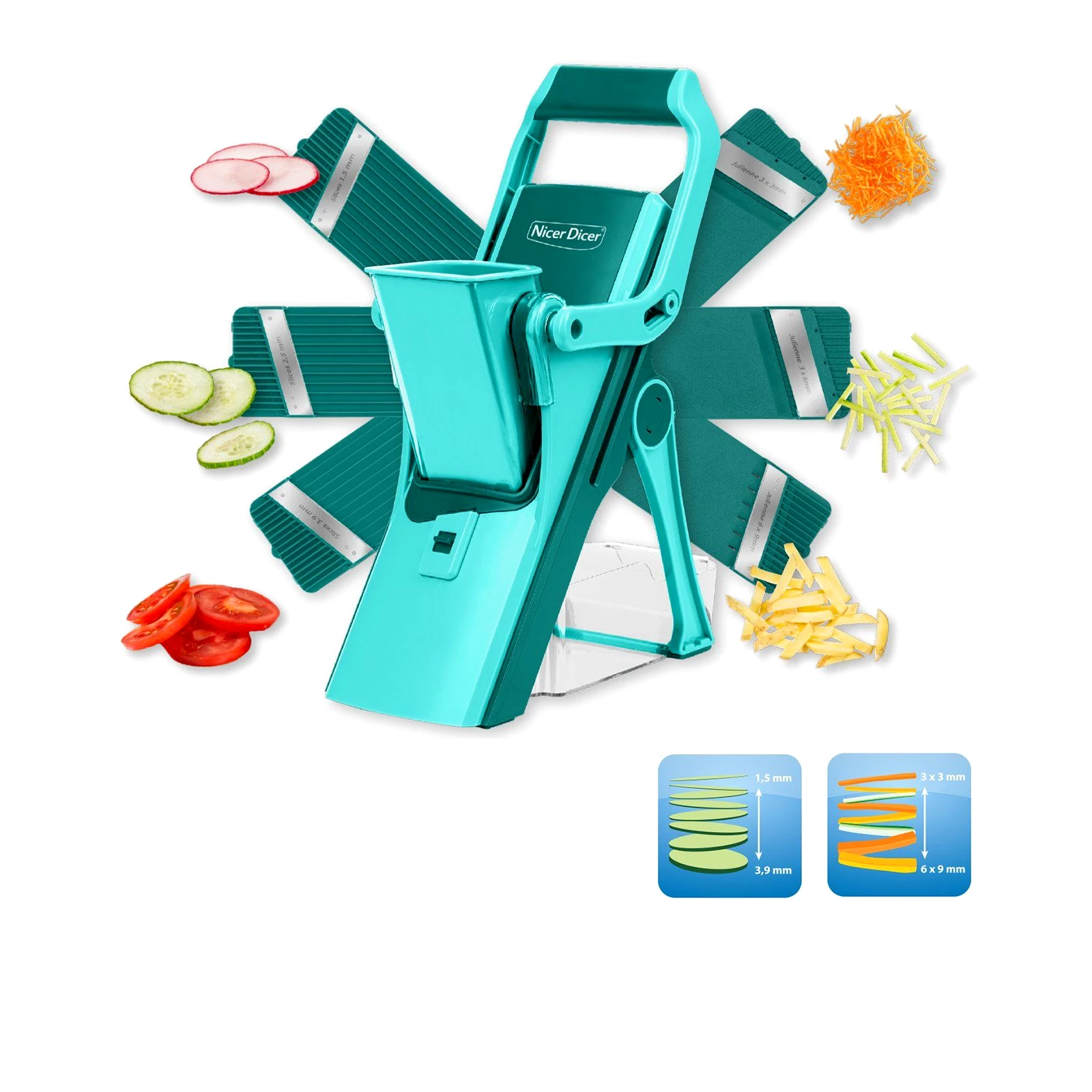 Genius Gemüsehobel Nicer Dicer Mando Gemüseschneider 12-tlg., Mandoline verstellbar