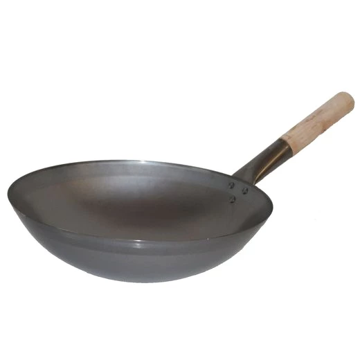 AAF Nommel Wok 30 bis 40 cm Ø China Gastronomie runder Boden Gasherd Carbon Stahl, Karbon-Stahl