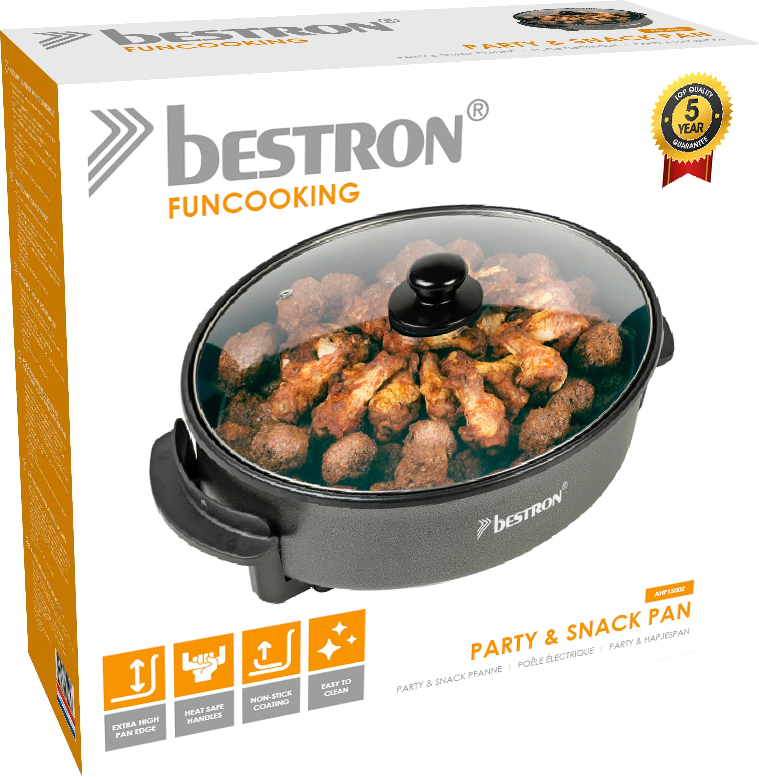 bestron Elektrische Partypfanne AHP1500Z Snackpfanne, 1500 W, mit Antihaftbeschichtung, Schwarz