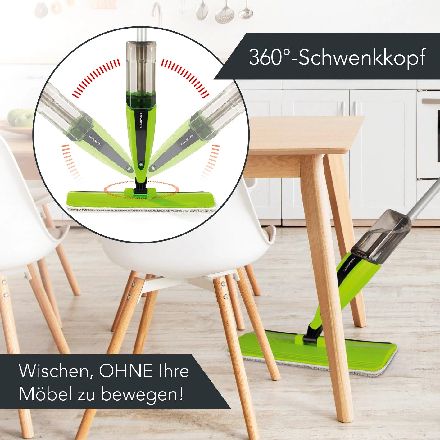 CLEANmaxx Wischmopp, beutellos, mit praktischer Sprühfunktion und großem 420ml Tank