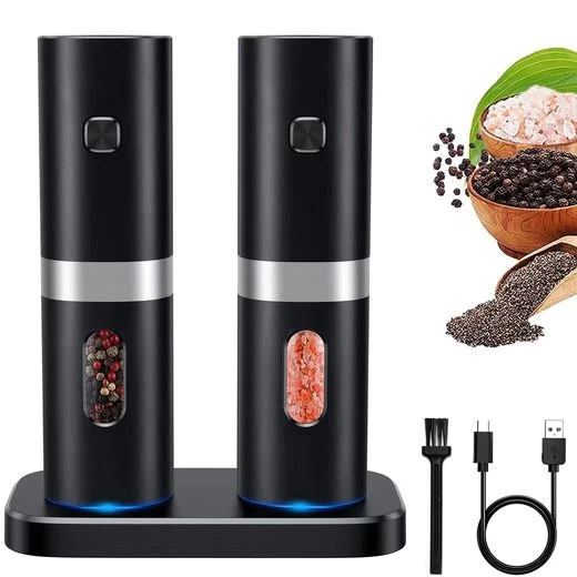 JANOLTY Salz-/Pfeffermühle Salz und Pfeffermühle Salzmühle 2er Set Elektrisch USB Aufladbar